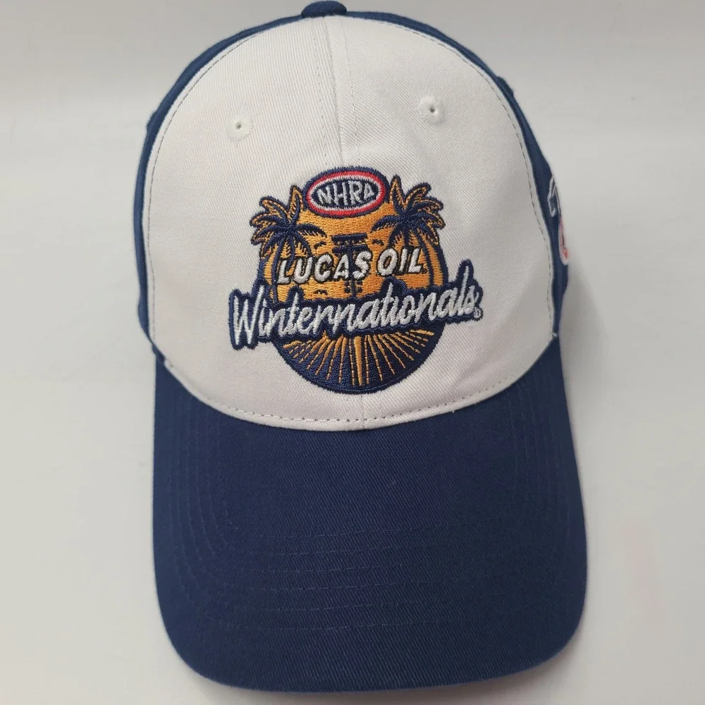NHRA Hat Adjustable White Blue Top Eliminator Club 2026 Drag Winter Nationals